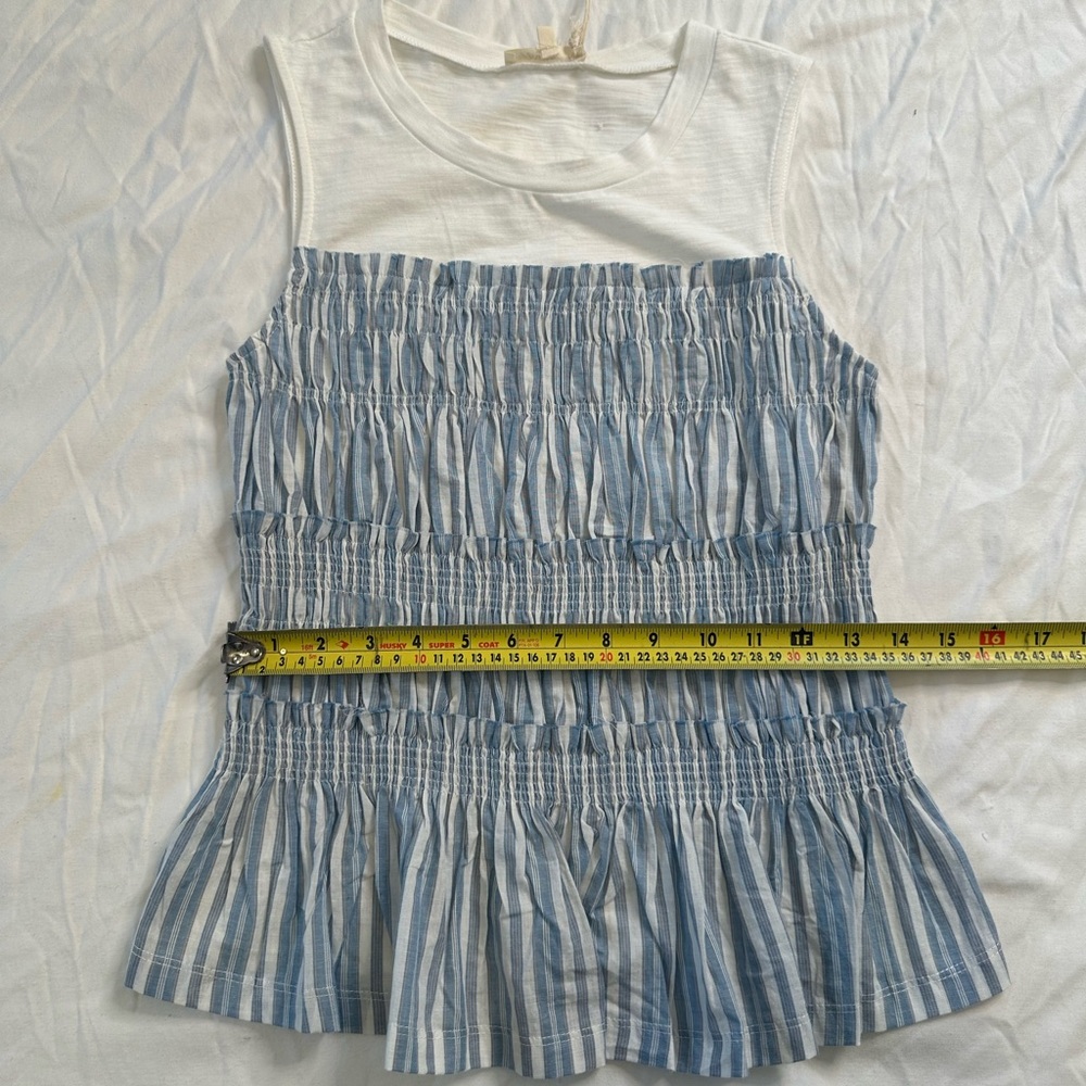Mystree Women’s Blue White Striped Smocked Peplum Tank Top Sleeveless Cotton S - Picture 10 of 10